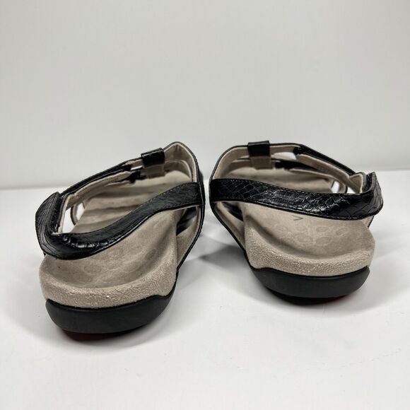 Vionic Women's Amber Sandal Size 6 Black Croc Strappy Adjustable Flat Shoe - Picture 3 of 10